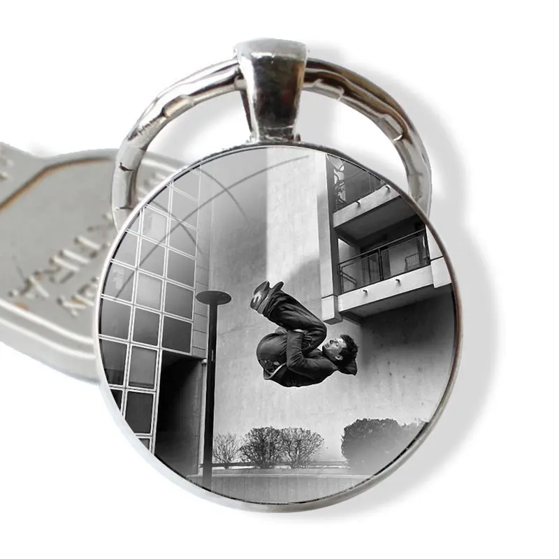 Parkour Keychain Handmade Glass Cabochon Key Ring Holder Pendant Key Chains