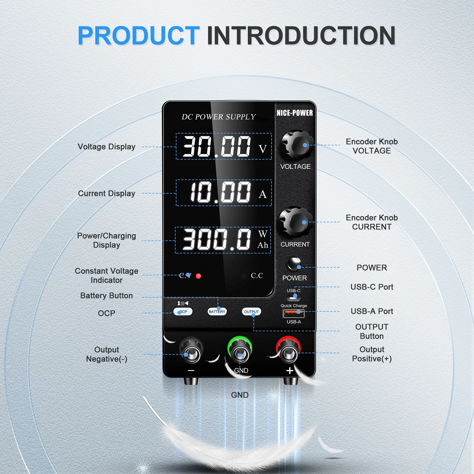 SPPS-C305C Type-C Single Output Digital Display Variable Voltage DC Power Supply 5A 12V/24V 30V Switching Regulator