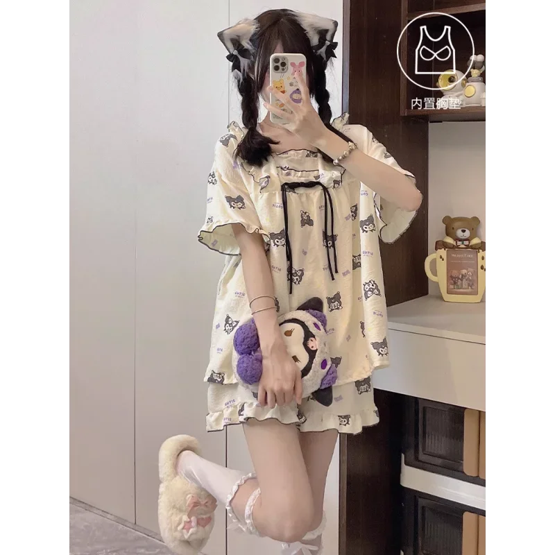 Sanrio New Clow M Pajamas Women's Breathable Refreshing Summer Comfortable Printed Tape Chest Pad Short Sleeve Home Pajamas Suit