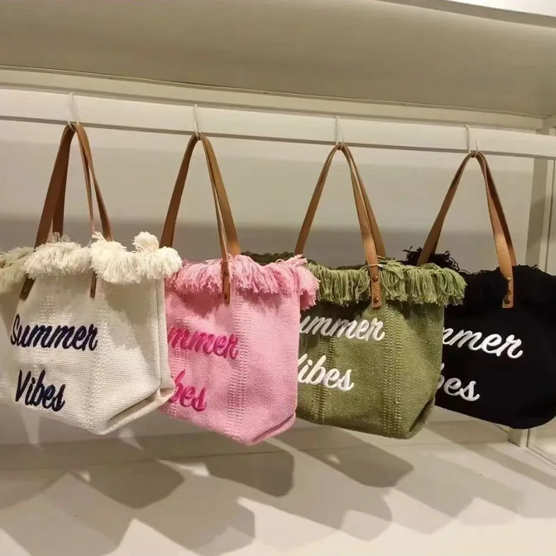 

Letter Shopping Bag Designer Tassel Chic Shoulder Underarm Large Capacity Canvas All-match Shopper Daily Woven Pouch Retro