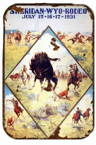 Sheridan Wyoming Rodeo All Metal Tin Sign Poster Vintage