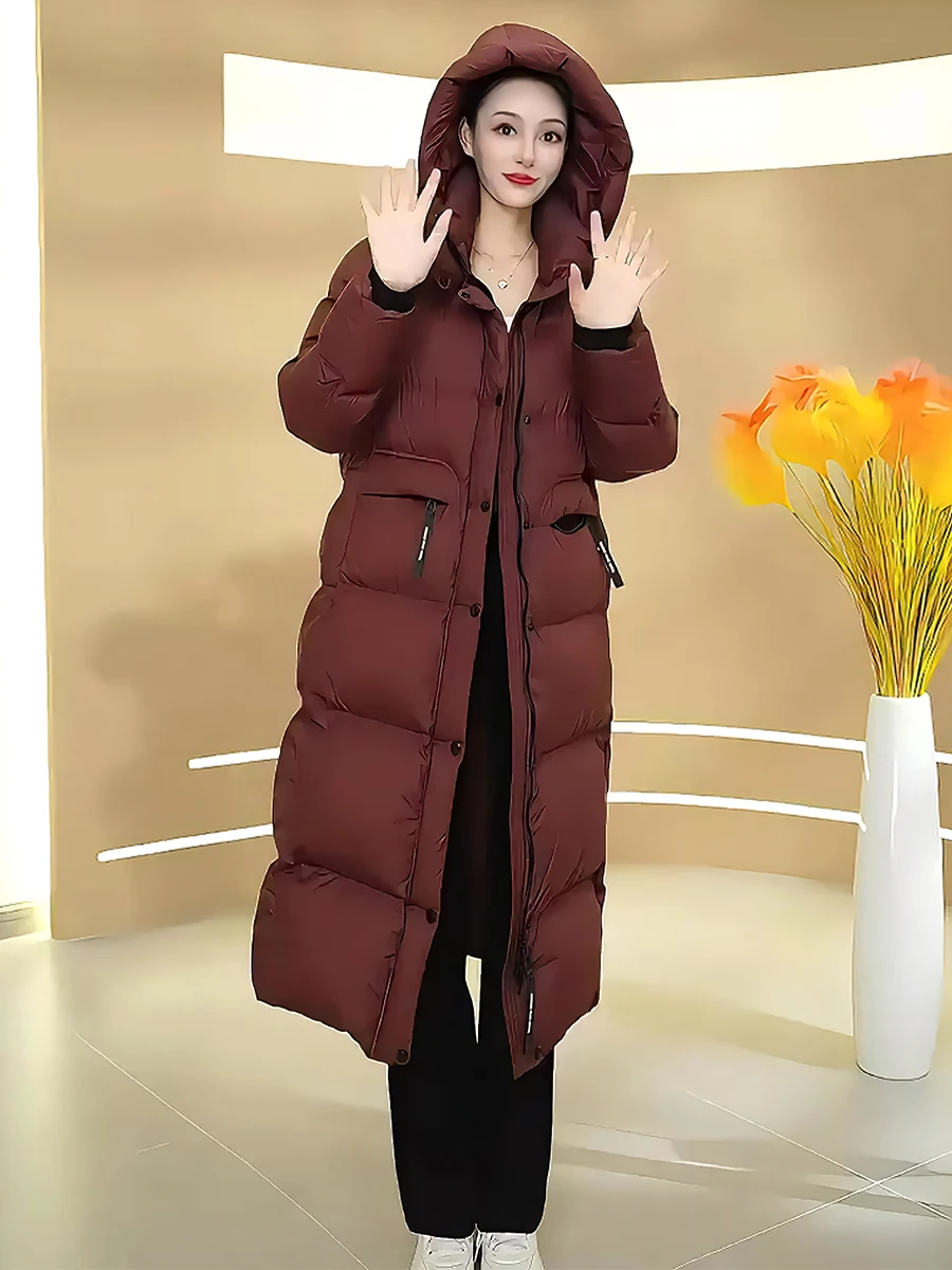 

Модное повседневное высококачественное белое пуховое пальто для женщин, трендовое длинное пальто с капюшоном и воротником-стойкой, новинка зимы