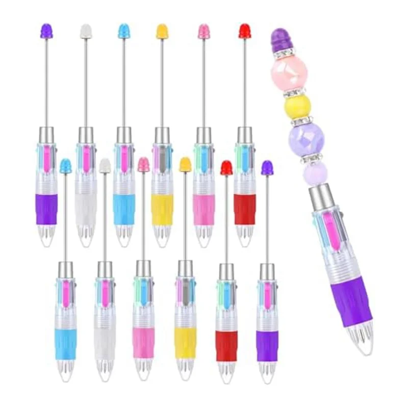 AED5-24Pcs Multi-Color Beaded Pens 4-In-1 Colorful Beaded Pens Retractable Ballpoint Pens DIY Making Kit For Office