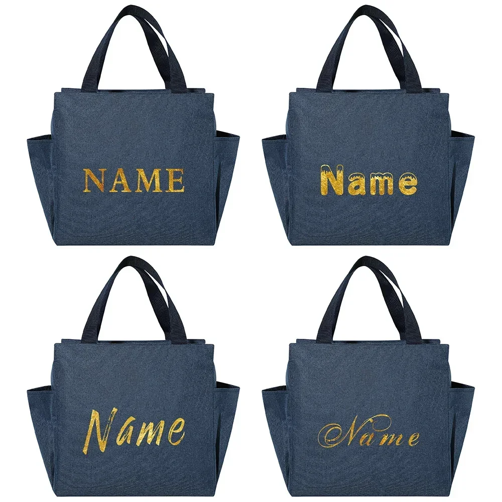 Portable Lunch Bag Custom Personalized Name Cooler Tote Insulated Thermal Canvas Bag Picnic Unisex Travel Lunch Box Food Bags