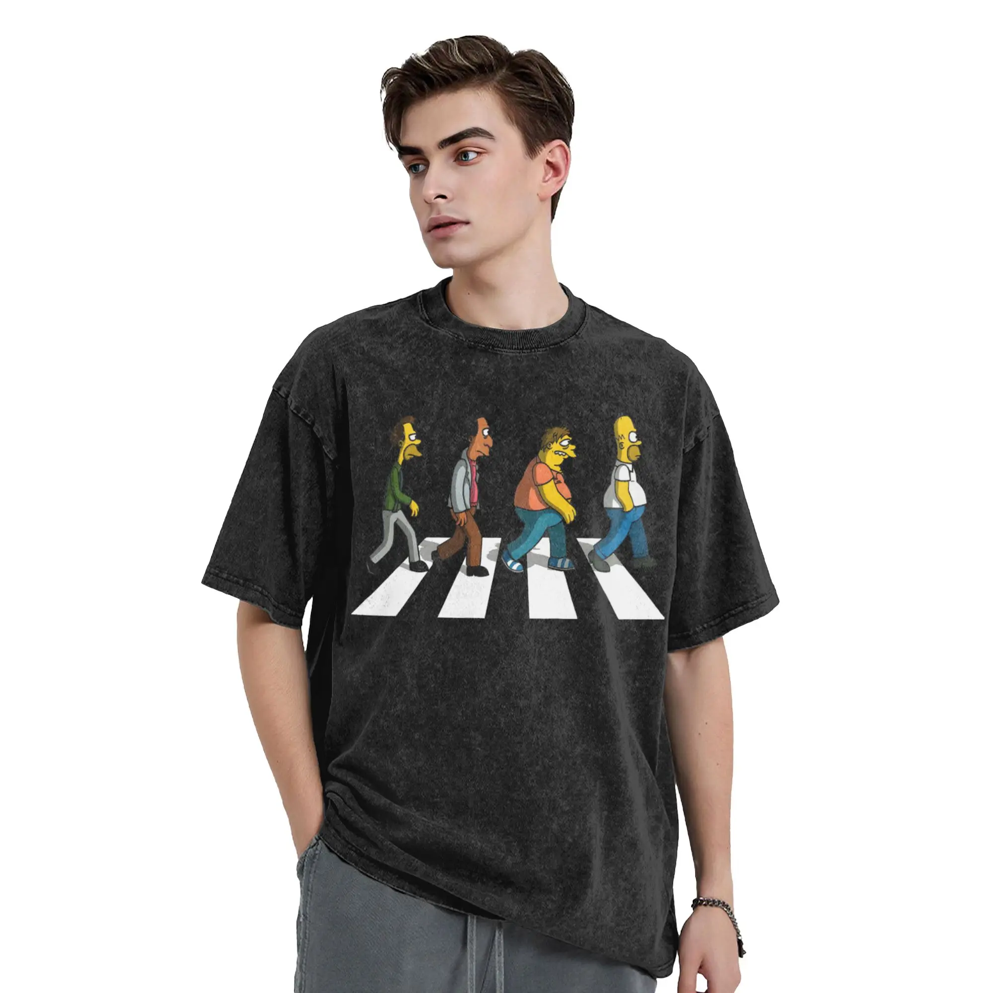 Awesome Simpsons Bar Abbey Road T-Shirts for Men Crew Neck Pure Cotton Washed T Shirt  Short Sleeve Tee Shirt Plus Size Tops