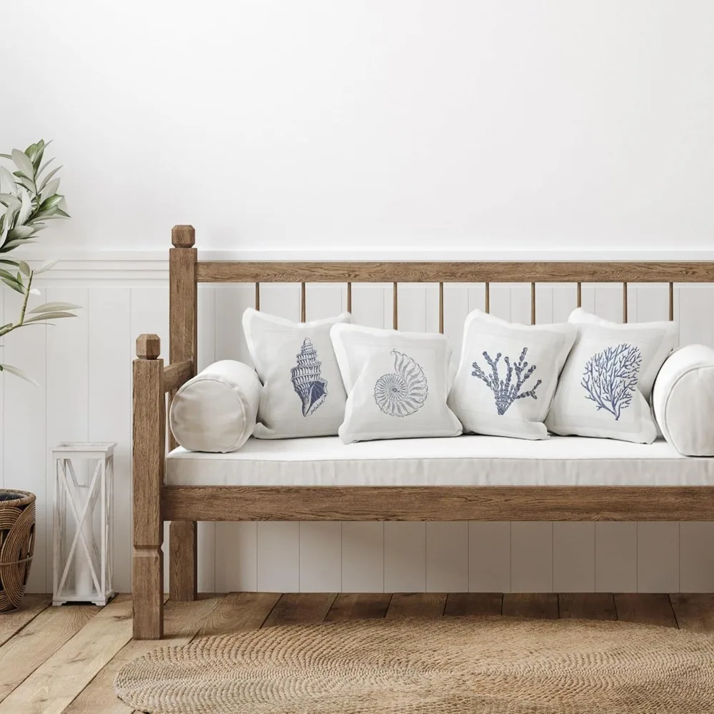 Aquatic Sea Life Shells Design by Karen Smith (Set of 4) Throw Pillow, 18 x 18, Blue