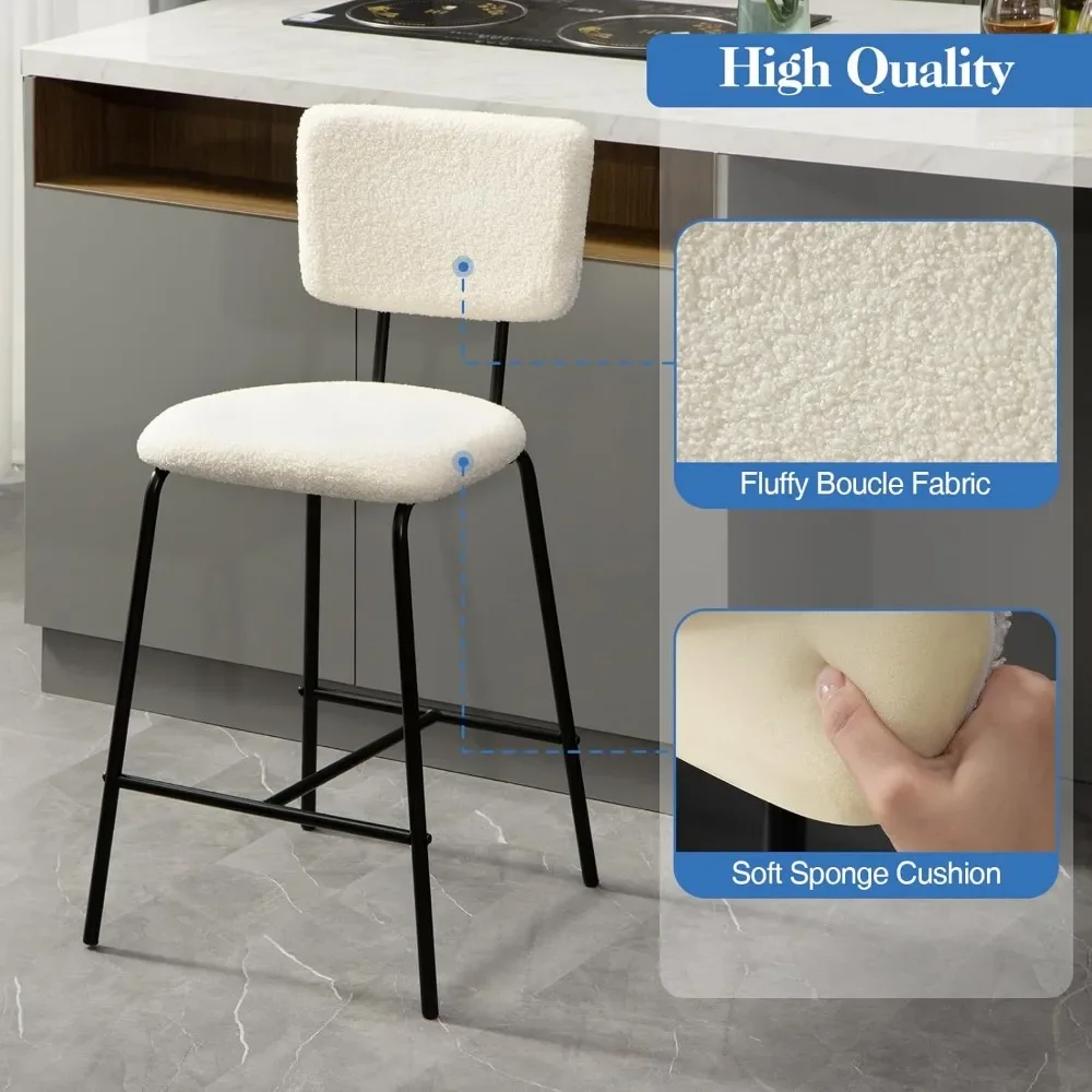 Bar Stools Set of 2/4 Counter Height Bar Stools : Upholstered Boucle Fabric  Stool for Kitchen Bistro Pub Armless Modern