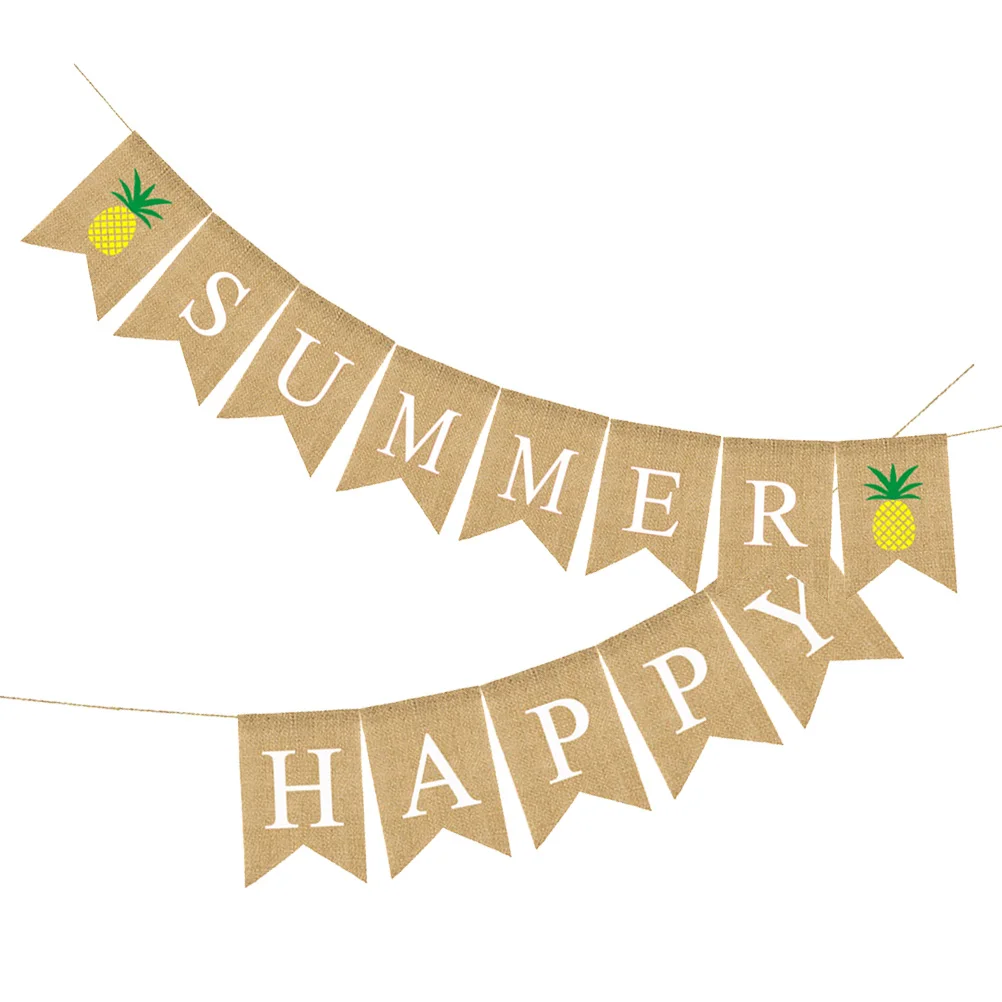 

Summer Hawaii Garland Linen Dovetail Banner Party Supplies Pineapple Pattern Colorful Letters Non-Toxic Reusable Flag