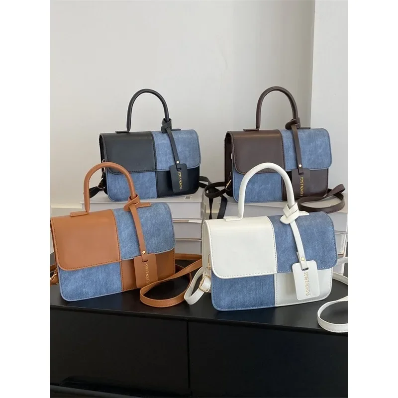 Borsa semplice alla moda con colori a contrasto 2024 Autunno Winte Borsa a tracolla piccola quadrata alla moda Borsa a spalla singola retrò da donna