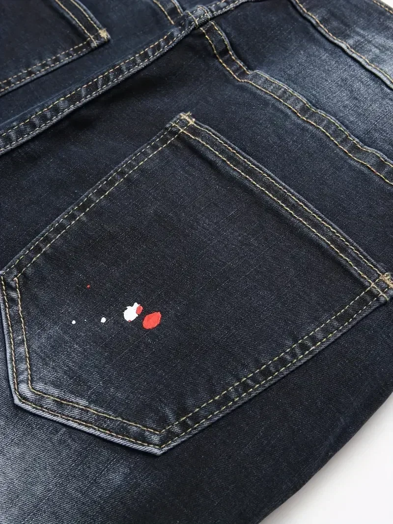 Jeans denim elasticizzati da uomo y2k Pantaloni skinny strappati con stampa di lettere elastiche in vita Pantaloni casual da uomo Pantaloni hip-hop in denim slim fit con foro