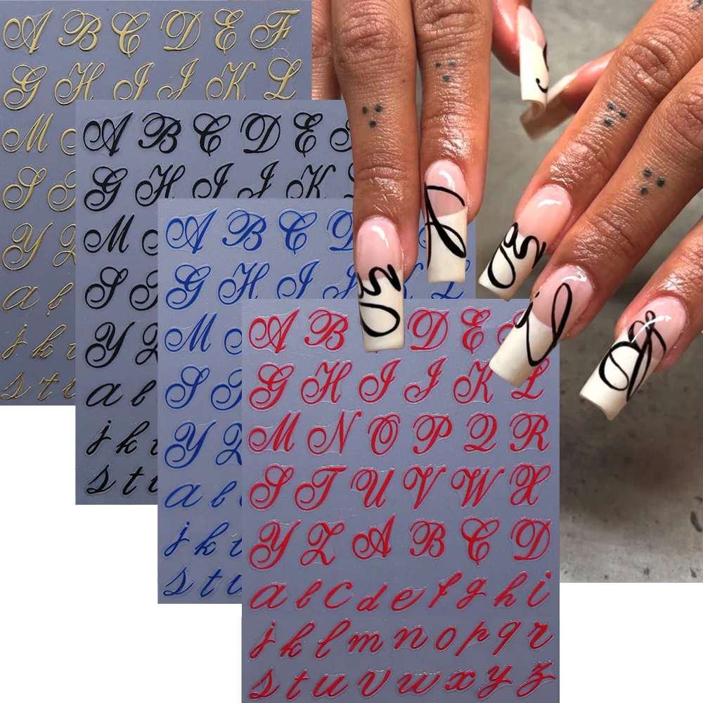 

1 шт. красные, черные, золотые, синие наклейки для ногтей с римским алфавитом, готические буквы, 3D-стикеры для маникюра, самоклеящиеся, декор для ногтей