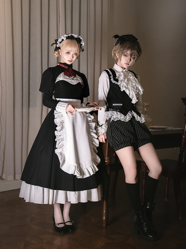 Originele Hemdvest Short Flikker/Meid Op Twin Lolita Jurk Vintage Gothic Lolita Set Met Lange Mouwen Met Puji