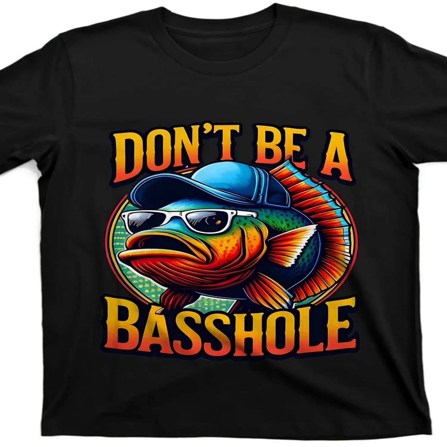 Funny Bass Fish Graphic Men'S T-Shirt _ Don't Be a BASSHOLE _ Cool Design, Street Trending Style, Comfortable Round Neck, All-Season Casual Wear for Sport Fans _ Ideal for Gym Outdoor Activities Unisex T Shirt Gift For Her