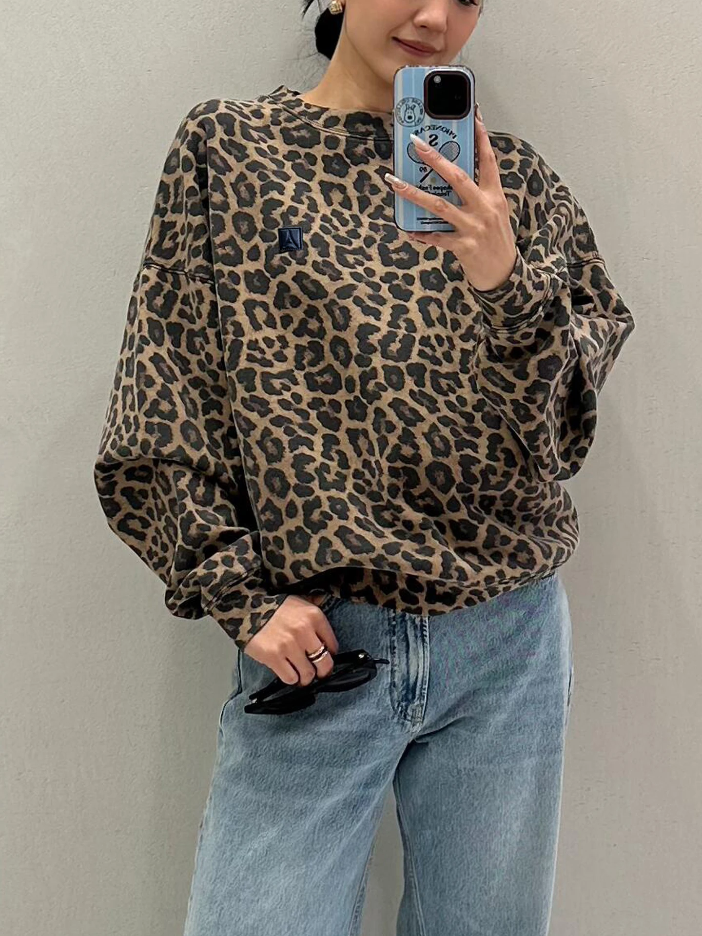 

Потрясающий модный круглый свитшот с леопардовым принтом Ne, женский свободный топ для похудения, модный американский европейский осенний свитер