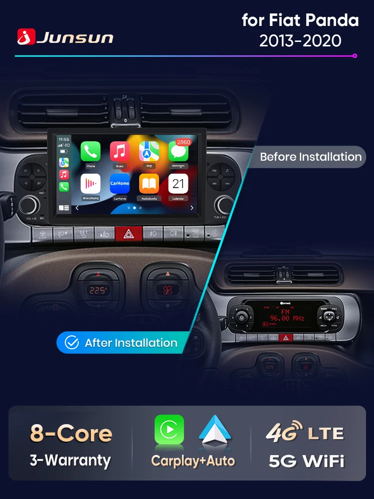 Junsun 7 "Draadloze CarPlay Android Auto Radio voor Fiat Panda 2013 2014 2015-2020 GPS Stereo multimedia WiFi 4G 8core RDS - afbeelding 2