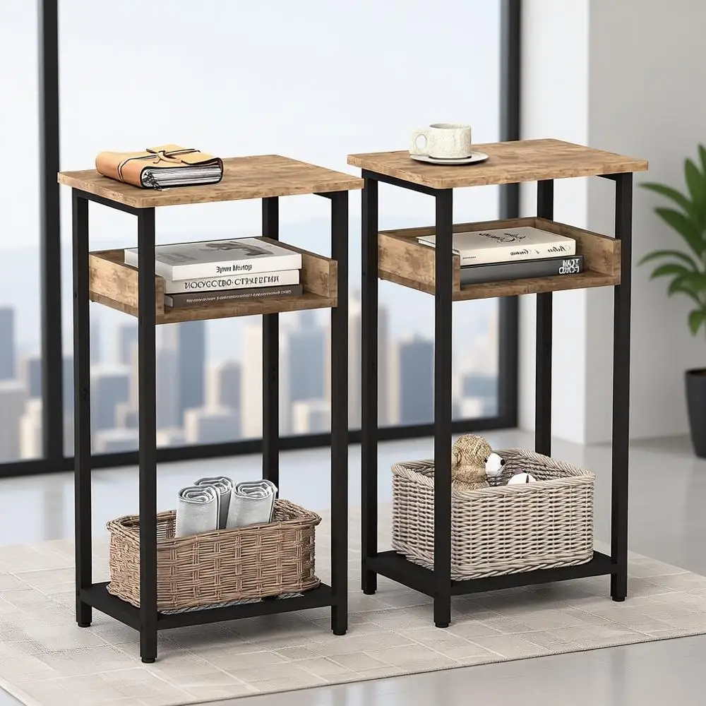 

Tall Side Table Set of 2, 30 inch High End Table, Small Entryway Table, Bedside Table for Living Room, Bedroom, Office, Greige