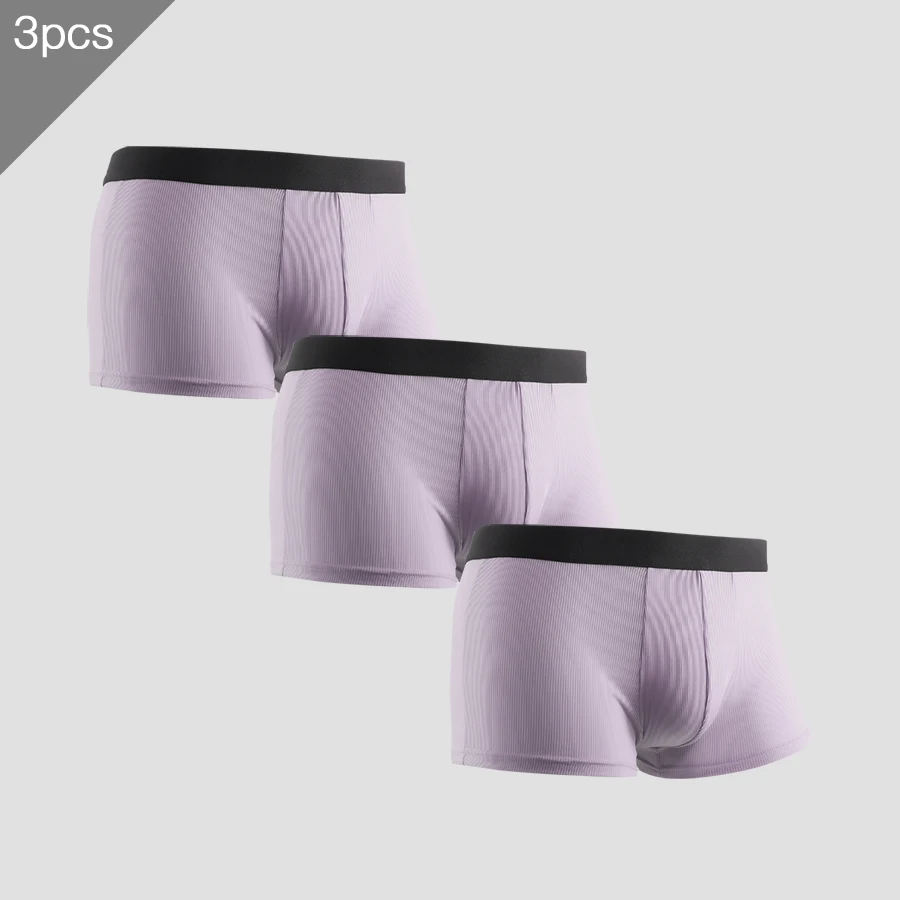 3 قطع ملابس داخلية رجالية من الحرير الجليدي، مريحة، قابلة للتنفس، رياضية، عصرية وشخصية. شق صيفي رقيق ومسطح بزاوية