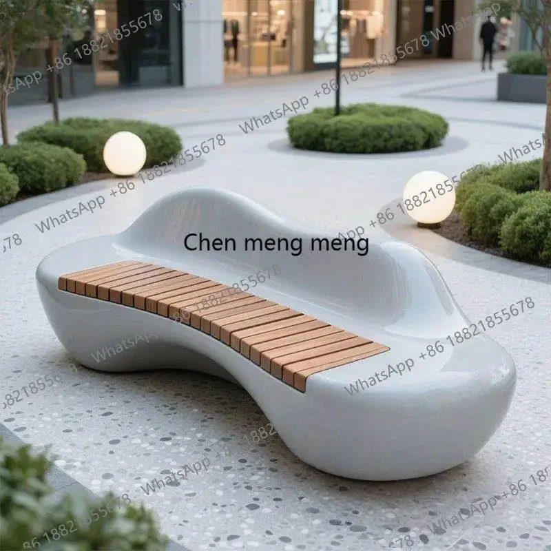 

Hot sales FRP anti-corrosive wood seat shopping mall creative public rest chair school outdoor square decorative stool customiz