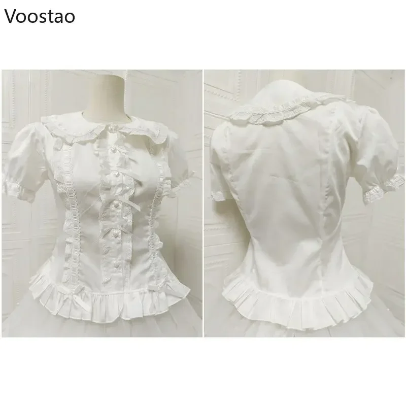 Chemise Lolita Style Preppy pour Femme, Chemisiers Minces avec Nministériels d, Col Claudine Mignon, Volants en Dentelle, Chemises JK pour Fille, Chemisiers à Manches Bouffantes, Haut pour Femme