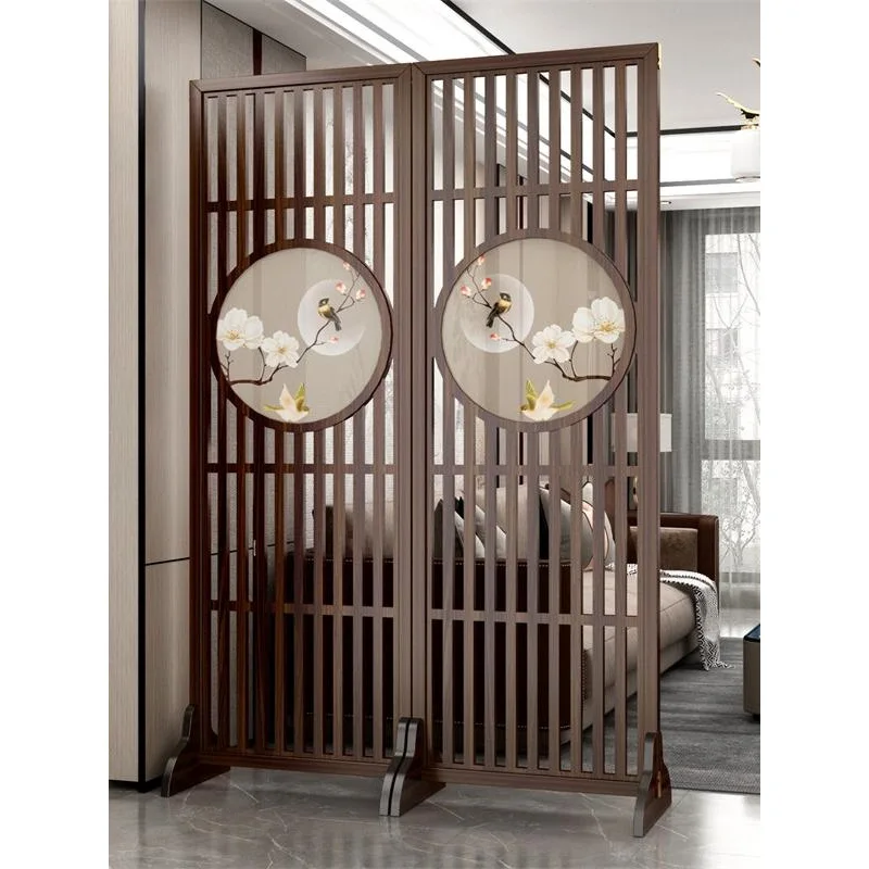 New Chinese screen partition living room folding mobile solid wood home office hollow decoration division