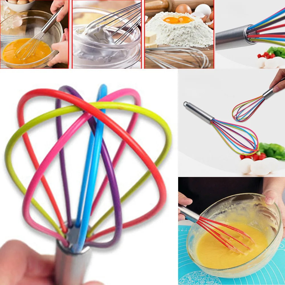 

10 In Stainless Steel Balloon Wire Silicone Whisk Manual Egg Beater Mixer Kitchen Baking Utensil Milk Cream Butter Whisk Mixer