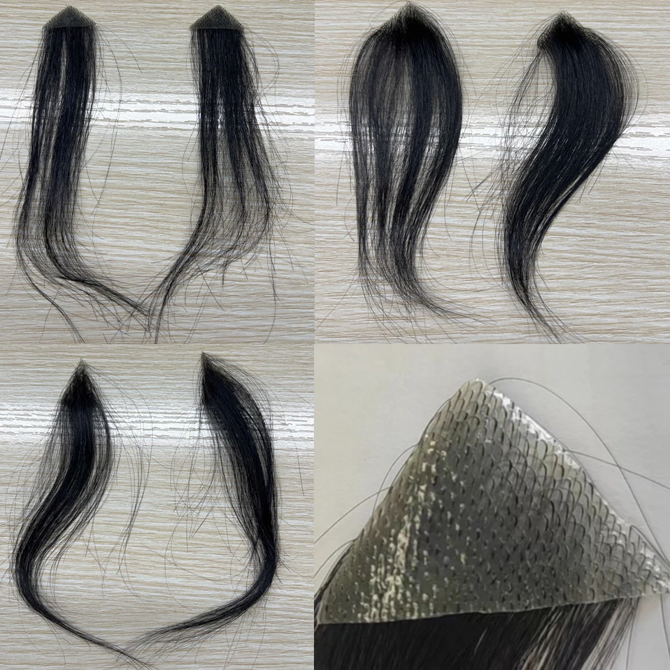 TESS 6inch Men Toupee Hairline Front Human Hair Natural Hair Male PU Hairpiece 2pcs Hair Patch For Hair Loss Invisible Extension