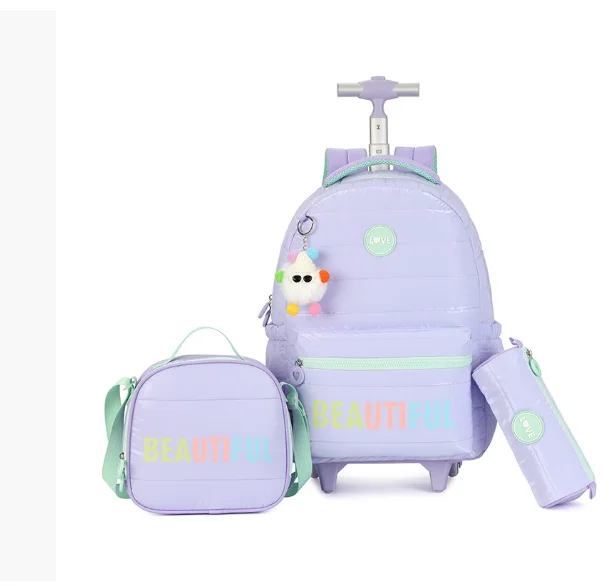 

Kids Rolling Backpack with Lunch Bag Pencil Case Set Kids Travel Luggage Rolling Bags Rolling Backpack with Wheels for Girls