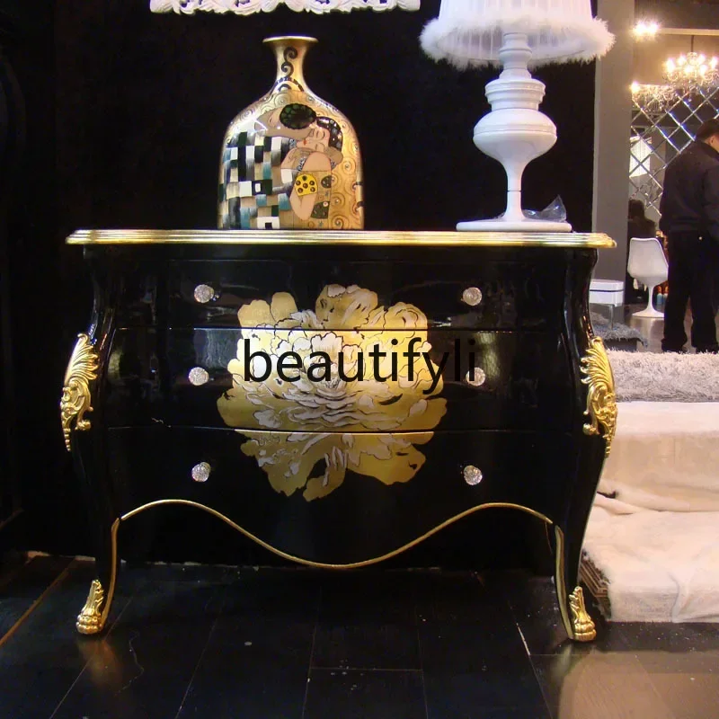 

FG28Postmodern light luxury black and white gold high-end luxury solid wood entrance corridor foyer decorative TV cabinet