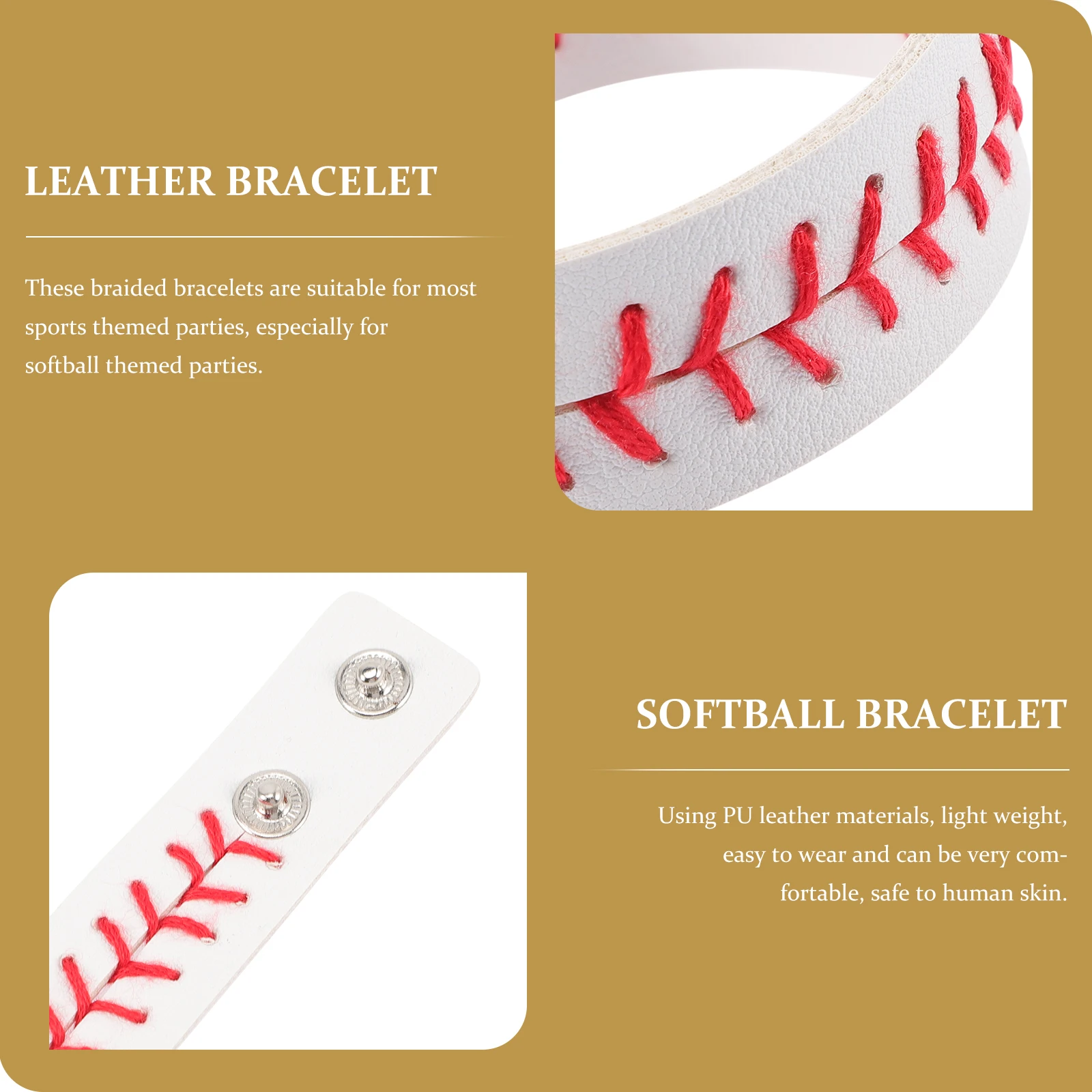 

2 Pcs Men's Bracelets PU Baseball Jewelry for Boys Male Mens White Girls Women Man