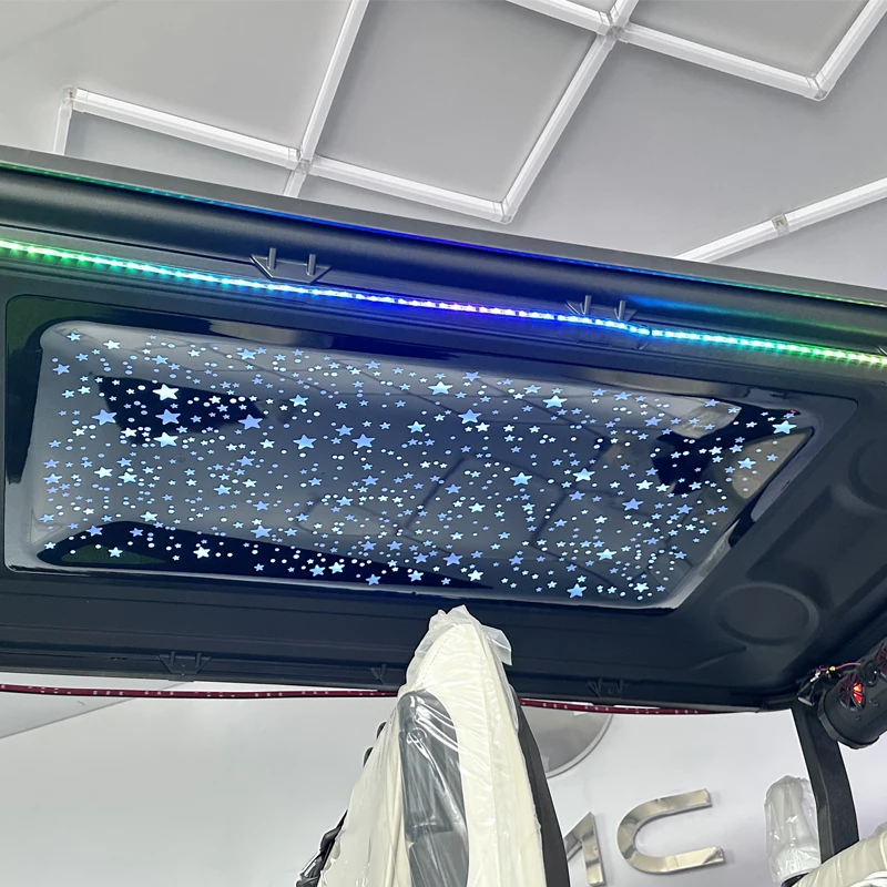 

Уличные легальные тележки для гольфа с литиевой батареей, 4-местные, 5000 Вт, электрический экскурсионный скутер, солнечная тележка для гольфа с потолком звездного неба