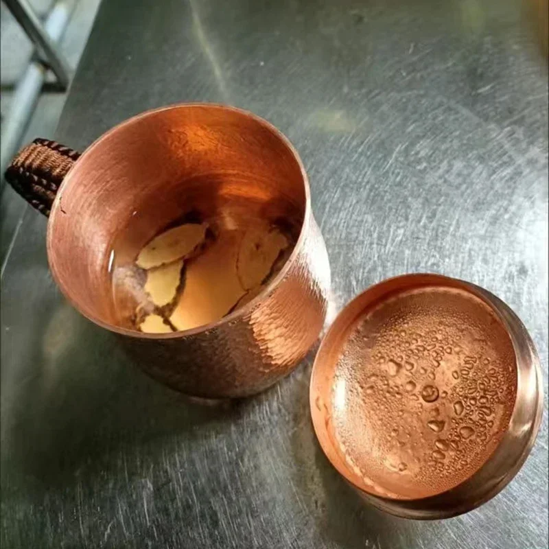 Imagem -03 - Handmade Pure Copper Beer Coffee Cup Caneca de Leite Retro Weave Handle Copos de Água Espessada para Beber Casal Presentes 500 ml