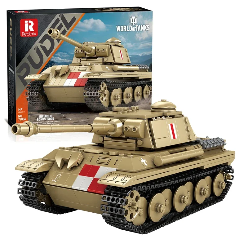 

World of Tanks 969PCS Pudel Tank Building Blocks 360 Turret 1:23 Model Bricks Kids Toys Holiday Gift Desktop Collection Ornament