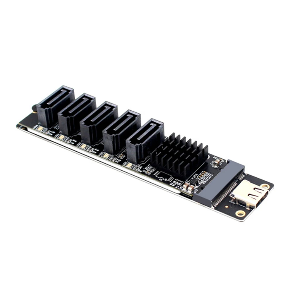 Type C To 5-Port SATA 3.0 6Gbps Adapter Card JM575+JMS580 Chip Riser Card  USB C to SATA 3.0 Expansion Card for PC Computer