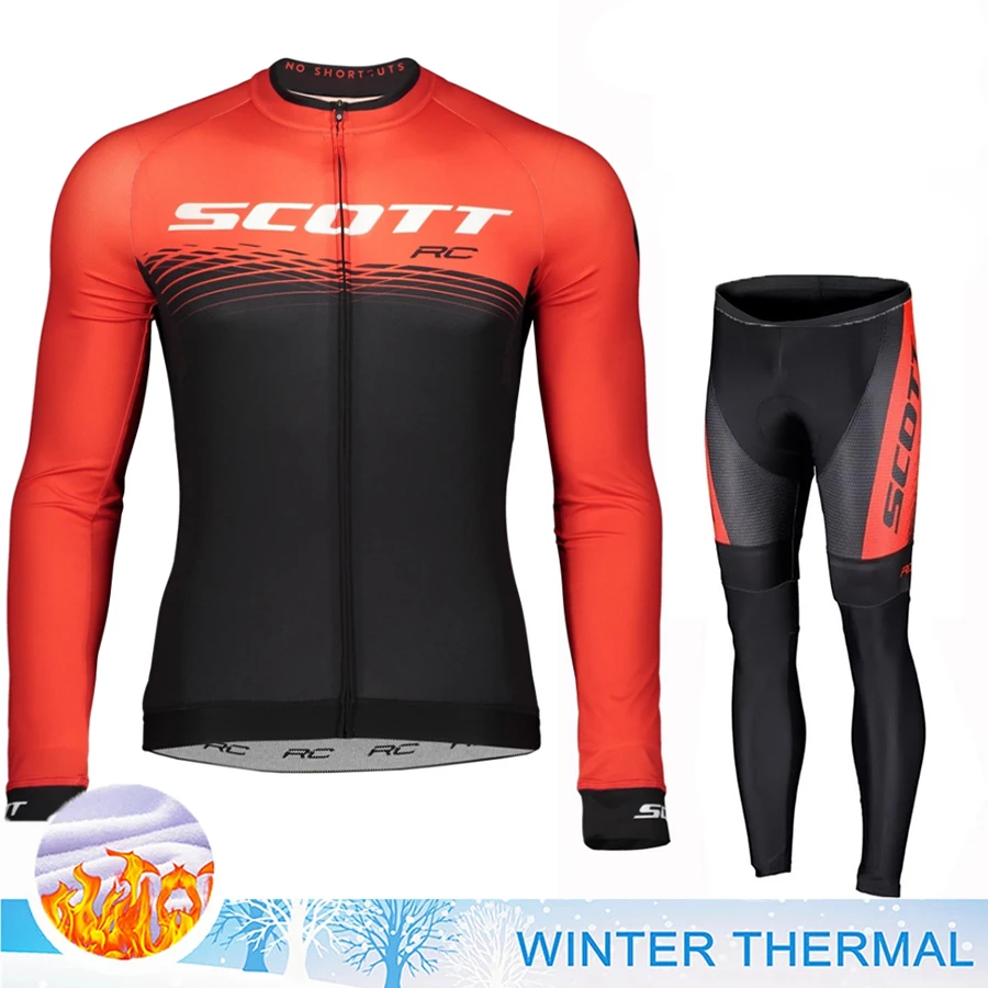 SCOTT Cycling Bib Men\'s Suit Bycicle Road Bike Uniform Winter Thermal Fleece Clothing Jersey Pants Man 2023 Clothes Tricuta Mtb