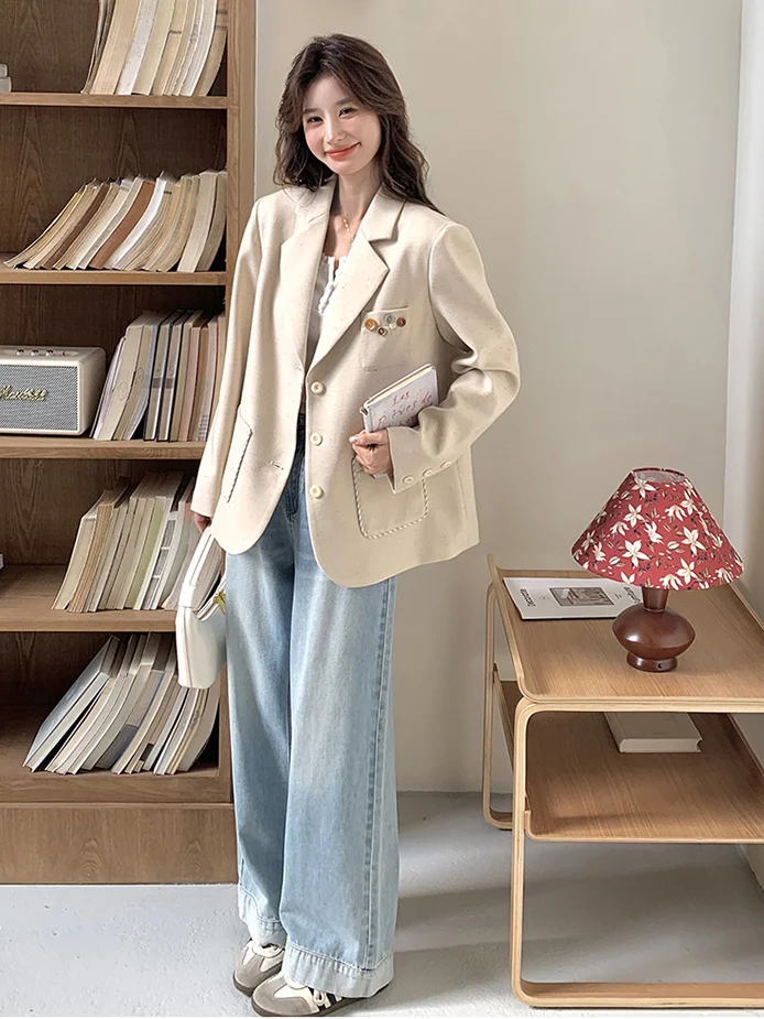 

Autumn Women'S Clothing High Quality Woman'S Blazer Fat Special Charming Tender Personality Slanted-Breasted Anti-Pilling