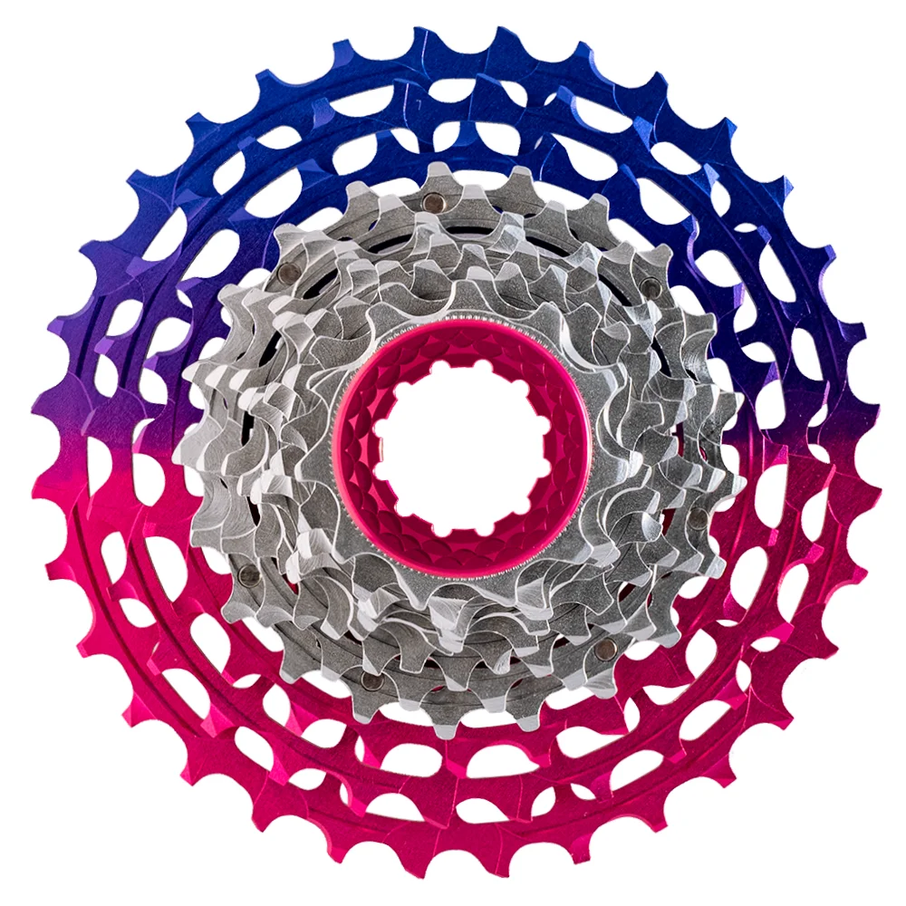 

ZRACE ALPHA EX 12-Speed HG Cassette for Road, Extremely lightweight CNC fully hollow and super light, Pink and Blue