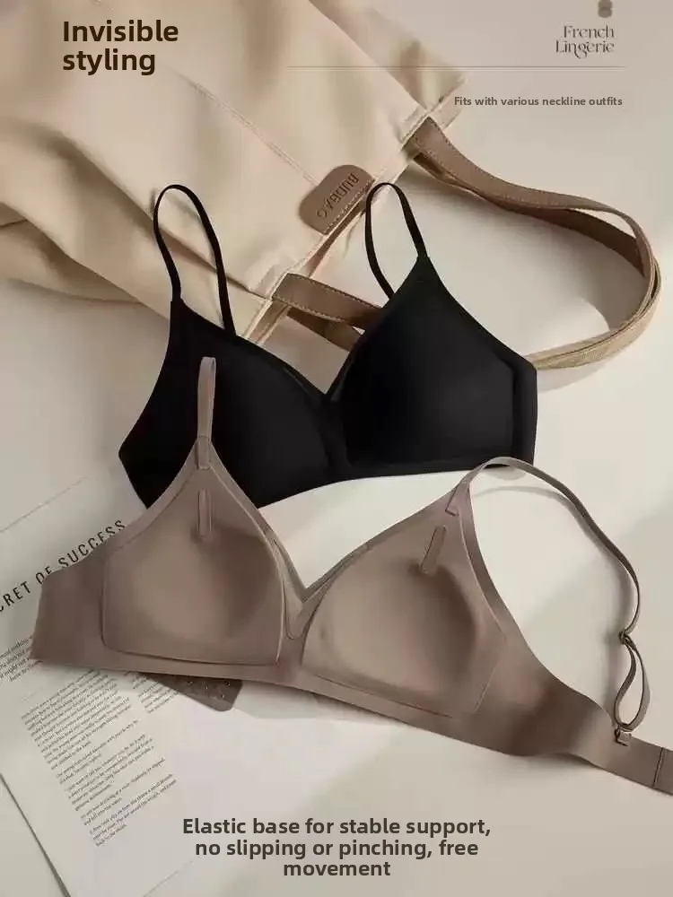 Sutiã Feminino Sem Costura Fino em Formato U Sem Costas Estilo Luxuoso Material de Nylon Franzido Sem Aro de Aço Alça Fixa