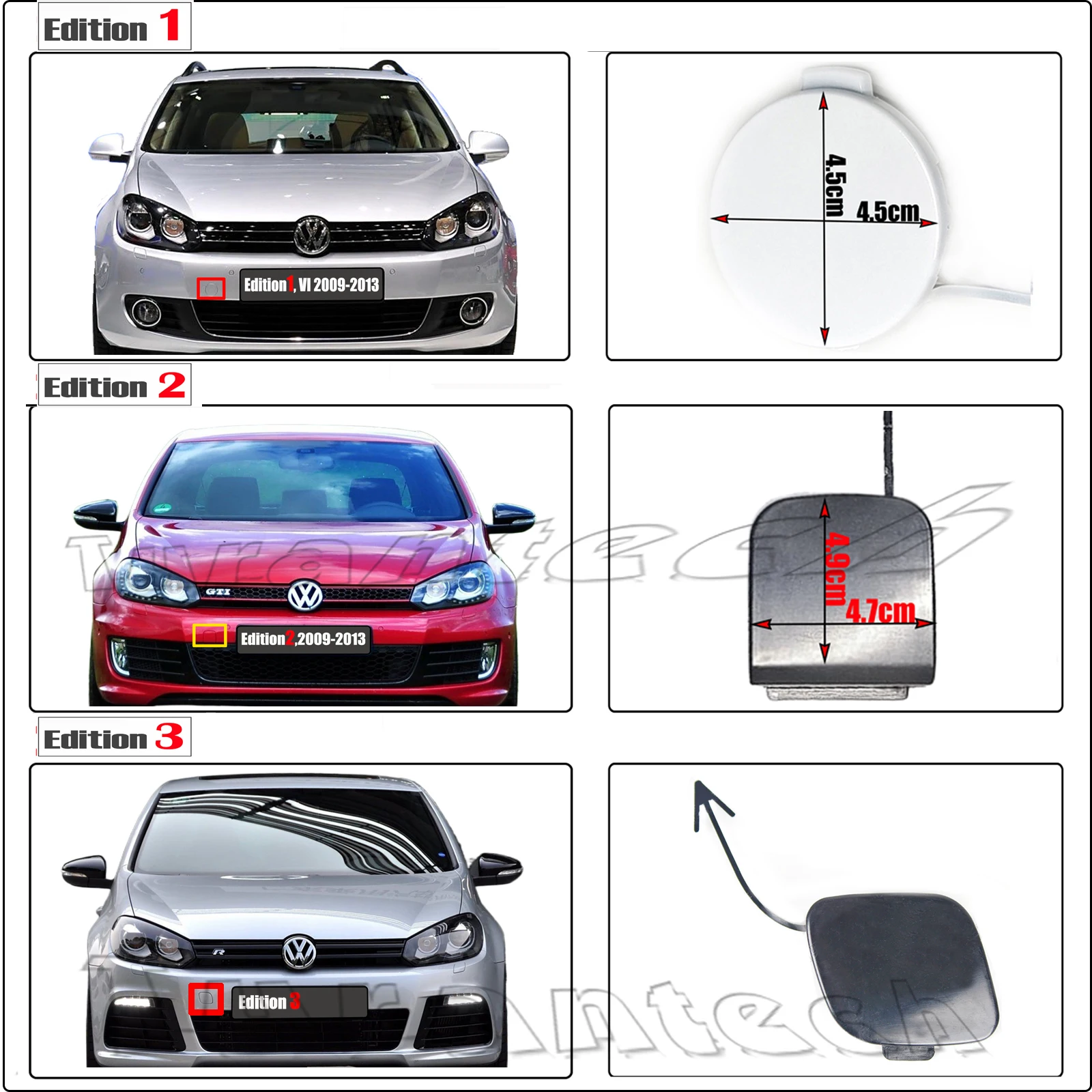 Copertura di traino anteriore per 09-13 Vw Golf 6 VI MK6 Berlina Hatchback Alltrack GTI GTD TDI 2.0L 2.5L I5 Tappo gancio per traino