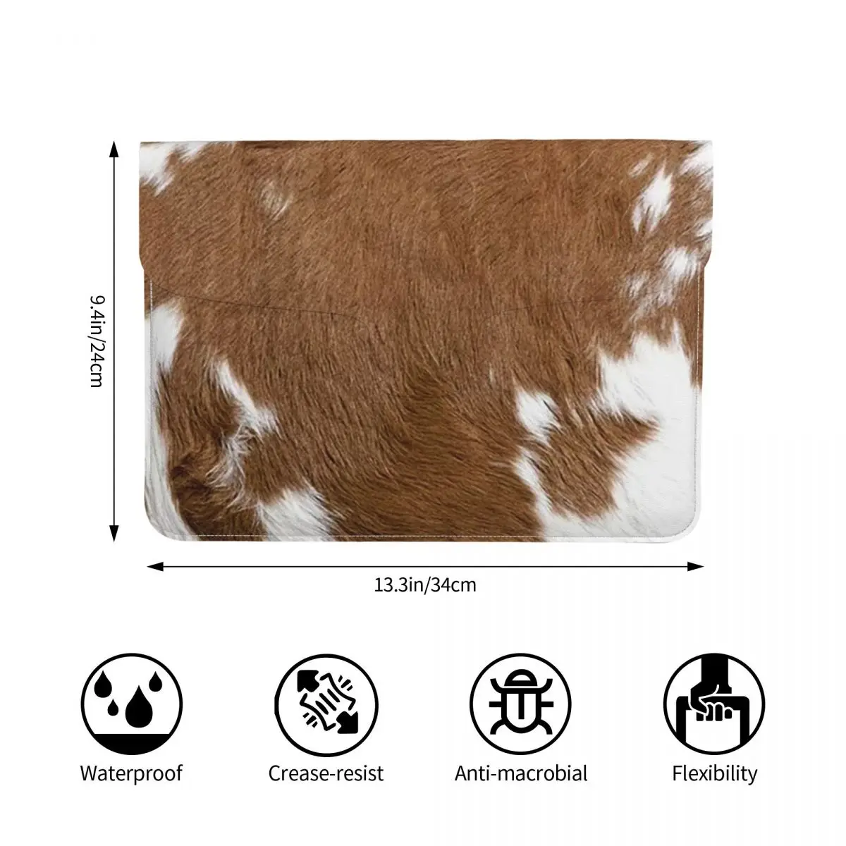 Stylish Cow Fur Cowhide Texture Cow Skin Print PU Leather Horizontal Laptop Sleeve Shockproof Soft Lining Notebook Case 13 Inch