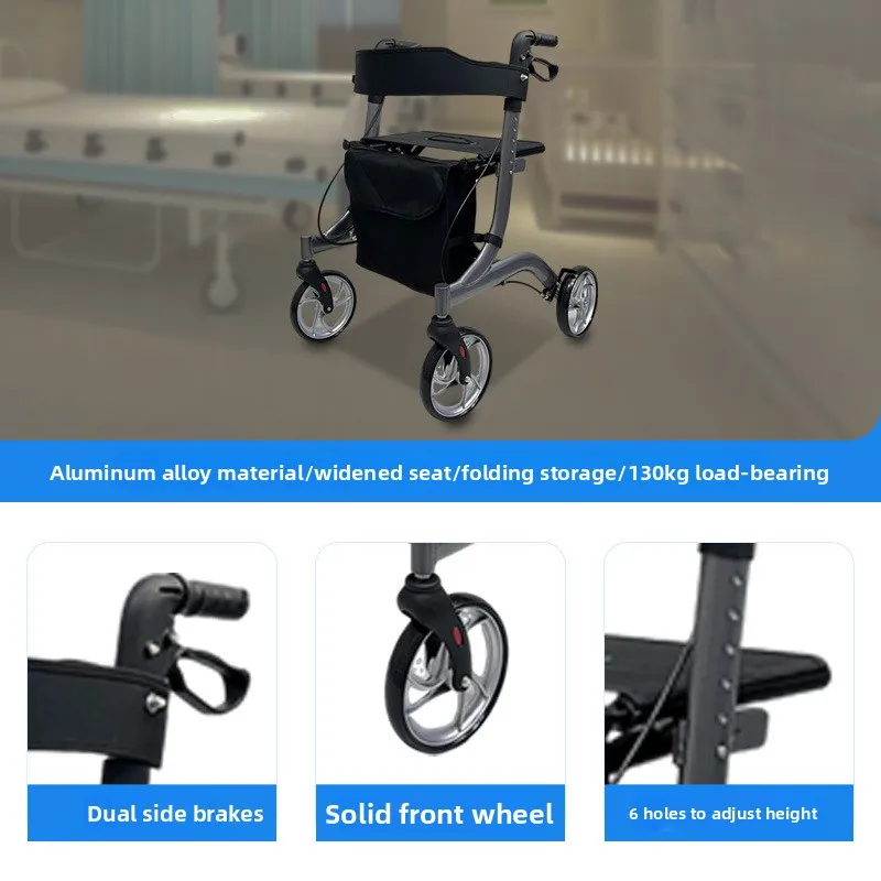 4-Wheel Rollator for Elderly - Rehabilitation Walking Aid with Shopping Cart Anti-Fall Mobility Walker