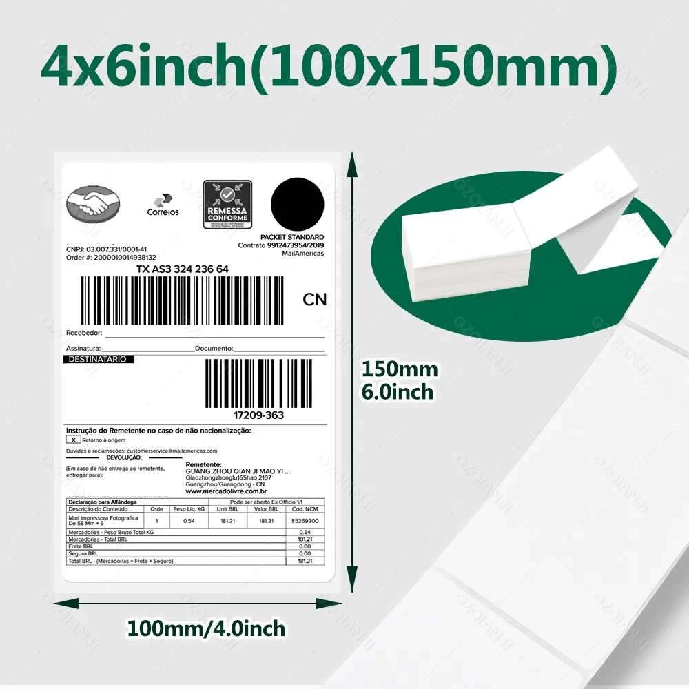 4x6 Inch Direct Thermal Labels 100 or 500 Labels Per stacked Strong Adhesive Labels Resistant to Water Grease For shipping label