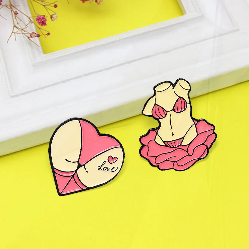 Flower Girl Sculpture Enamel Pins Badge Pin Jewelry For Couple Best Friend Pinsk Body Statue  Pines LOVE Pinsk Heart Butt Rose