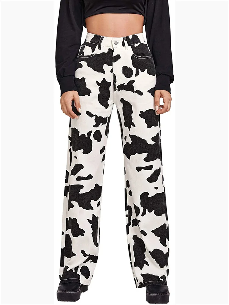 أزياء المرأة الجينز البقرة نمط عالية الخصر مستقيم السراويل الطويلة الشارع الشهير السراويل الدنيم #2