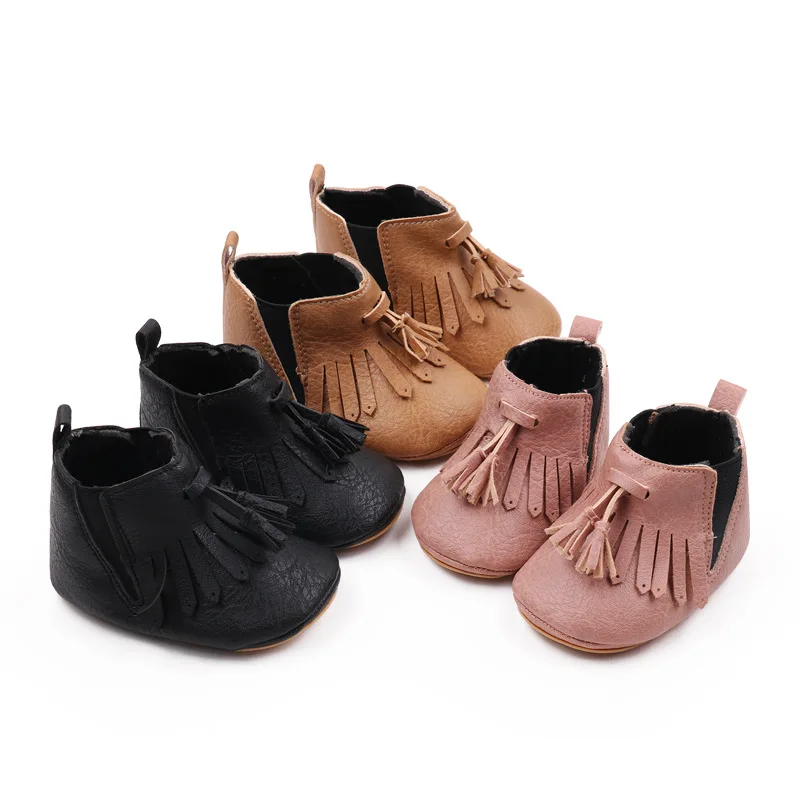 

Весенне-осенняя детская обувь. Детская обувь для шагов для детей 0–1 года. Женская детская обувь с мягкой подошвой из искусственной кожи с кисточками.