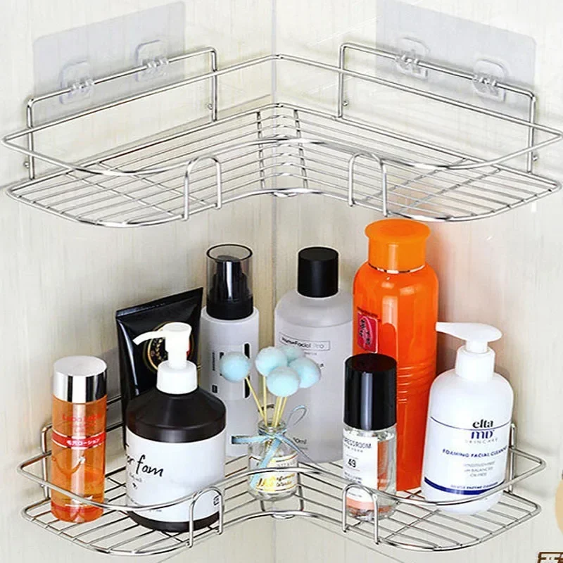 

Stainless Steel Thickened Tripod Storage Rack, Non Perforated Love Corner Rack, Kitchen and Bathroom Shelf, Bedroom Shelf