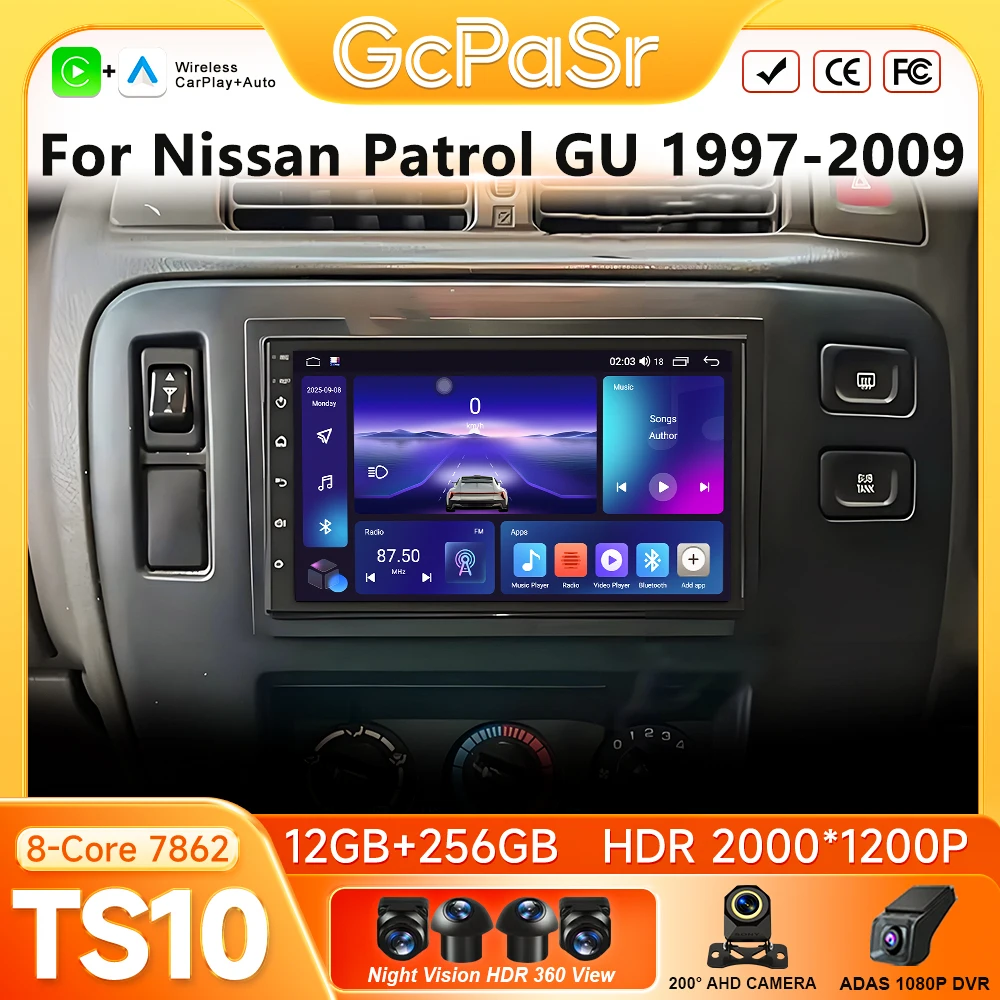 Car Radio Carplay For Nissan Patrol GU 1997-2009 Navigation GPS Android Auto Stereo Multimedia Player DVD Display Screen 5G Wifi