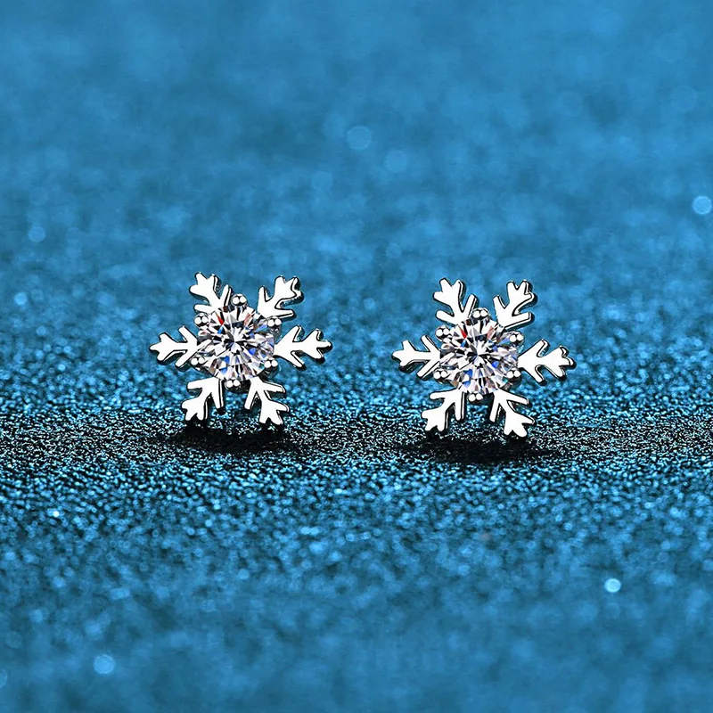 Moissanite earrings s925 sterling silver snowflake earrings Moissanite diamond personality original earrings popular online