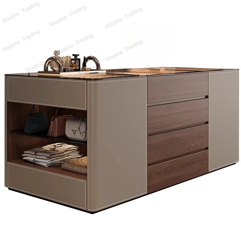 

Italian light luxury cloakroom locker master bedroom double-sided storage leather jewelry display cabinet