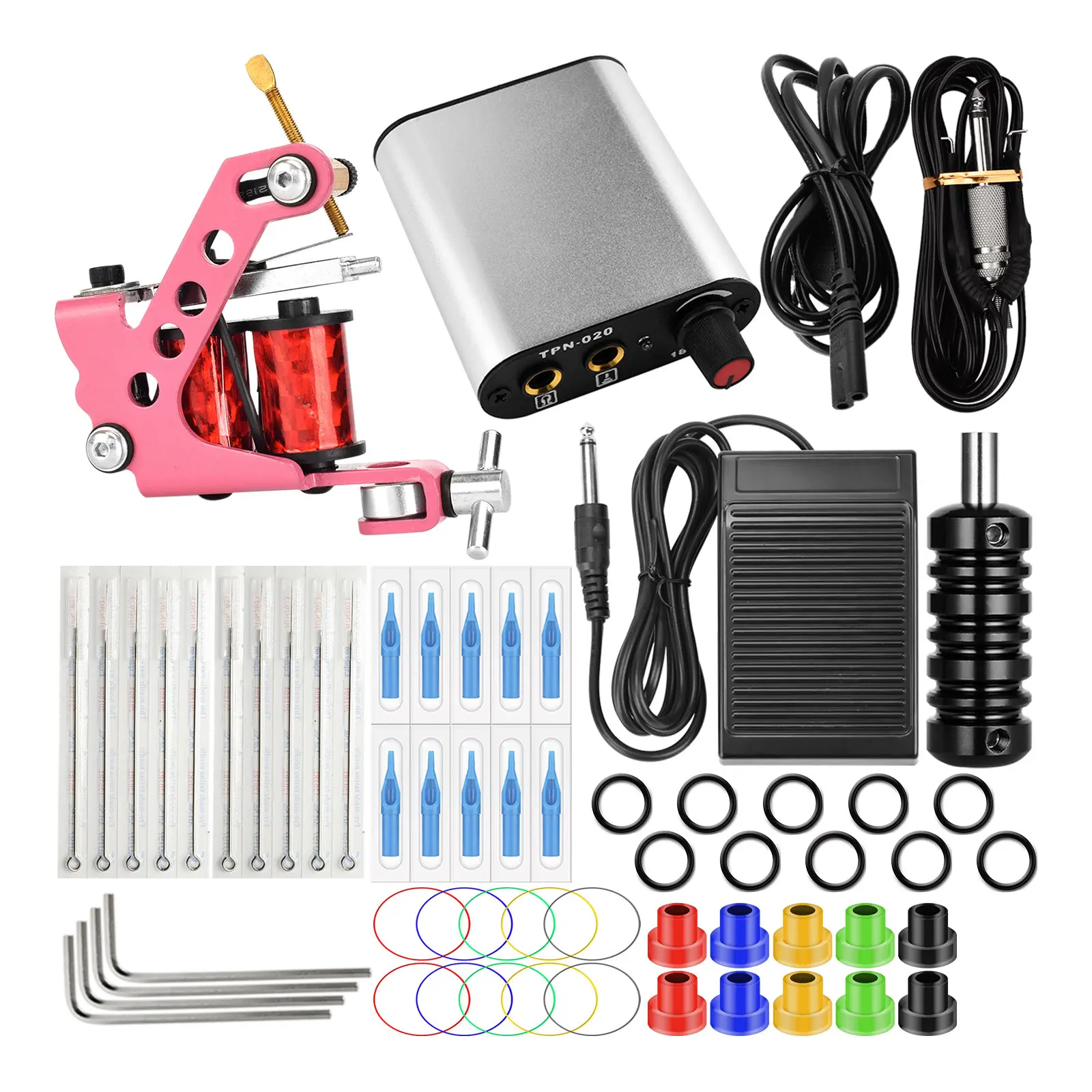 

JimKing Pro Complete Tattoo Kit Power Supplies Disposable Needles Grips for Beginners Tattoo Aritsts Traditional Coils Machines