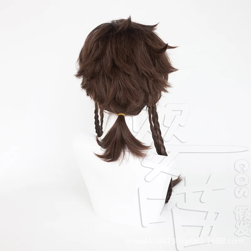 Game Ashes of The Kingdom Sun Ce Cosplay Wig 80CM Brown Heat Resistant Synthetic Hair Anime Cosplay Wigs Halloween Men Women Wig